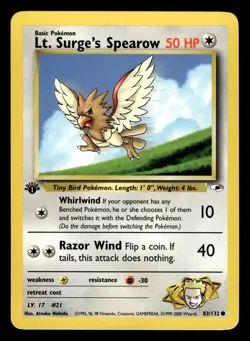 Lt. Surge's Spearow 83/132 1st Edition Gym Heroes Pokemon Card - Image 1