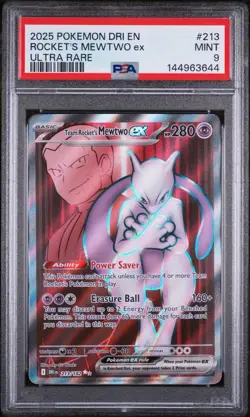 2025 Pokemon Destined Rivals - Team Rocket’s Mewtwo EX Ultra Rare No. 213 PSA 9 - Image 1
