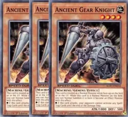 Yugioh - Ancient Gear Knight x 3 - 1st Edition NM - Plus Free Holographic Card - Image 1