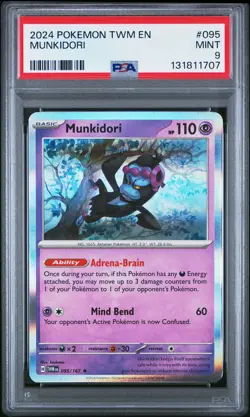 2024 POKEMON TWM EN-TWILIGHT MASQUERADE #095 MUNKIDORI PSA 9 - Image 1