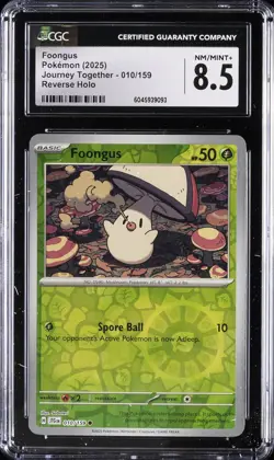 2025 POKEMON JOURNEY TOGETHER REVERSE HOLO #010/159 FOONGUS CGC 8.5 - Image 1