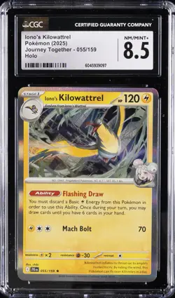 2025 POKEMON JOURNEY TOGETHER HOLO #055/159 IONO'S KILOWATTREL CGC 8.5 - Image 1