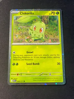 Chikorita 008/217 Cosmos Holo Pokemon Ascended Heroes Error Holo Bleed + Swirls! - Image 2