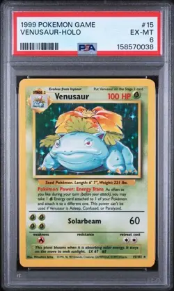 1999 POKEMON GAME VENUSAUR #15 HOLO - PSA 6 - VINTAGE - ONE OWNER - Image 1