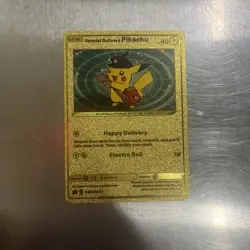 Special Delivery Pikachu Gold Foil Fan Art Vinyl Textured Collector Pokemon Card - Image 1