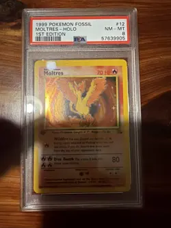 1999 Pokemon Fossil Moltres Holo 1st Edition #12 PSA 8 - Image 4