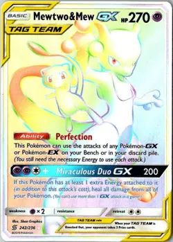 Mewtwo & Mew GX 242/236 Rainbow Rare Unified Minds Pokemon Holo Near Mint - Image 1