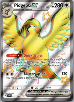 PIDGEOT EX 221/091 SHINY ULTRA RARE PALDEAN FATES POKEMON NM - Image 1