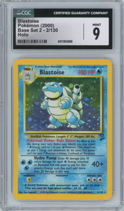 CGC 9 MINT Blastoise 2000 Base Set 2 2/130 Holo Pokemon Card - Image 1