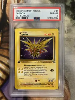 1999 Pokemon Zapdos 30/62 1st Edition Fossil WOTC Era Vintage Regular - PSA 8 🔥 - Image 1
