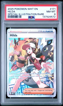 2025 POKEMON WHT EN-WHITE FLARE SPECIAL ILLUSTRATION RARE #171 HILDA PSA 8 - Image 1