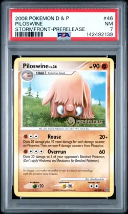 2008 POKEMON DIAMOND & PEARL STORMFRONT PRERELEASE #46 PILOSWINE PSA 7 - Image 1