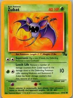 Zubat 57/62 Common Fossil Pokemon Unlimited Near Mint - Image 1