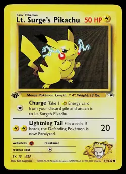 Pokemon Card - Lt. Surge's Pikachu Gym Heroes 81/132 1st Edition Common - Image 1