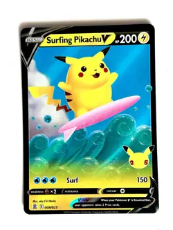 Surfing Pikachu V 008/025 Holo V Rare Celebrations Pokemon Near Mint - Image 1
