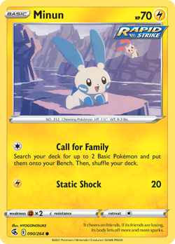 Minun 090/264 Common Fusion Strike Pokemon Reverse Holo Near Mint - Image 1