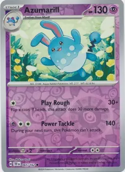 Reverse Holo Azumarill 065/162 Common Temporal Forces Pokemon TCG NM - Image 1