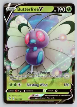 BUTTERFREE V 001/189 HOLO V RARE DARKNESS ABLAZE POKEMON NM - Image 1