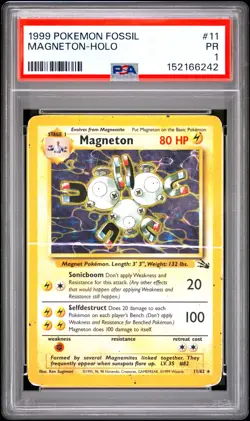 1999 POKEMON FOSSIL #11 MAGNETON-HOLO PSA 1 - Image 1