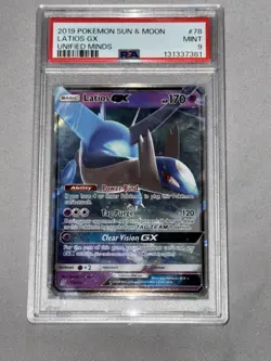 2019 Pokemon Sun & Moon Unified Minds #78 Latios GX - Holo (PSA 9 MINT) - Image 1
