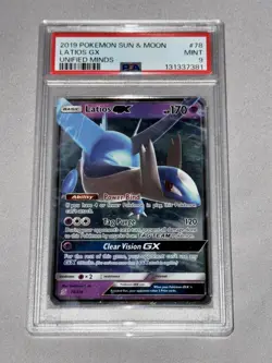 2019 Pokemon Sun & Moon Unified Minds #78 Latios GX - Holo (PSA 9 MINT) - Image 2