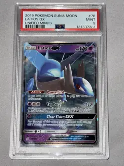 2019 Pokemon Sun & Moon Unified Minds #78 Latios GX - Holo (PSA 9 MINT) - Image 3