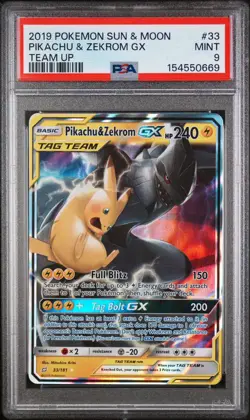 2019 Pokemon Sun & Moon Pikachu & Zekrom GX #33 Tag Team Team Up PSA 9 - Image 1