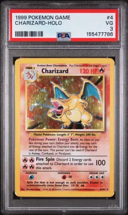 Charizard Base Set 1999 Holo Rare 4/102 PSA 3 English Mitsuhiro Arita - Image 1