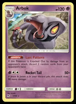 2019 Pokemon Arbok Rare Hidden Fates 27/68 NM - Image 1