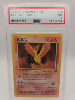 Pokemon TCG Moltres Holo Fossil Unlimited #12 PSA 7 Rare Vintage - Image 1