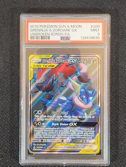 2019 Pokemon Greninja & Zoroark GX Full Art Holo 200/214 PSA 9 - Image 3