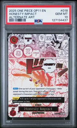2025 ONE PIECE OP11-A FIST OF DIVINE SPEED ALTERNATE ART HONESTY IMPACT PSA 10 - Image 1