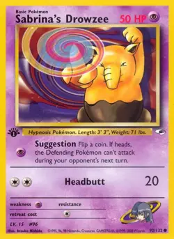 Sabrina's Drowzee Gym Heroes Common NM Pokemon 092/132 1st Edition - Image 1