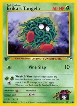 Erika's Tangela Gym Heroes Common NM Pokemon 079/132 1st Edition - Image 1