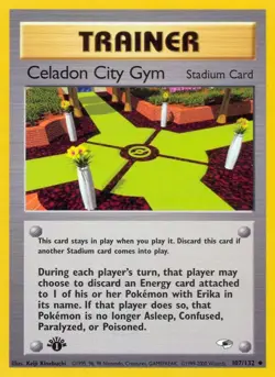 Celadon City Gym Gym Heroes Uncommon NM Pokemon 107/132 1st Edition - Image 1