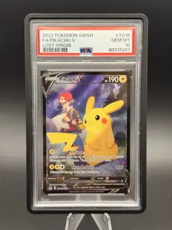 2022 POKEMON SWORD & SHIELD LOST ORIGIN #TG16 FULL ART/PIKACHU V PSA 10 - Image 1