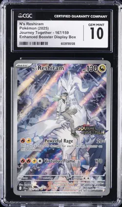2025 POKEMON JOURNEY TOGETHER #167 N'S RESHIRAM CGC 10 GEM MINT - Image 1