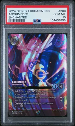 2024 DISNEY LORCANA EN 5-SHIMMERING SKIES ARCHIMEDES - ELECTRIFIED OWL PSA 10 - Image 1