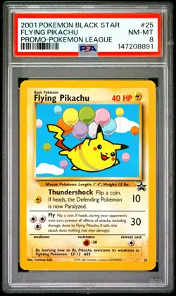2001 POKEMON PROMO BLACK STAR POKEMON LEAGUE #25 FLYING PIKACHU PSA 8 - Image 1