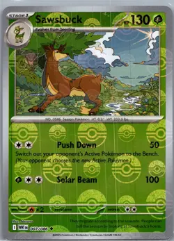 Sawsbuck 007/086 Uncommon White Flare Pokemon Pokeball Reverse Holo Near Mint - Image 1