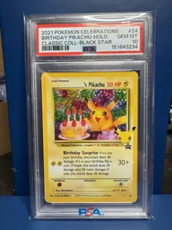 2021 Pokemon Celebrations Birthday Pikachu Holo Black Star Promo PSA 10 - Image 1