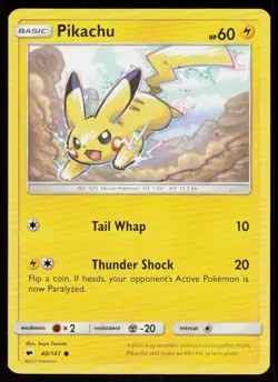 Pikachu 40/147 Common Burning Shadows Pokemon Near Mint - Image 1