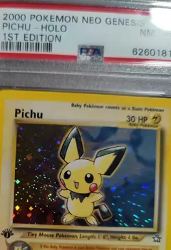 2000 Pokemon Neo Genesis 1st Edition Pichu Holo 12/111 PSA 8 Hand Swirl - Image 2