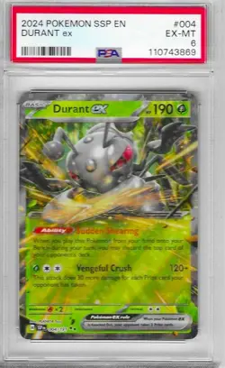 2024 POKEMON SSP EN DURANT ex #004 CARD PSA 6 EX-MT NEW - Image 1