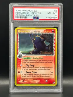 HERACROSS #3/101 REVERSE HOLO STAMPED- 2006 POKEMON EX DRAGON FRONTIERS- PSA 8 - Image 1
