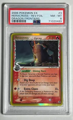 HERACROSS #3/101 REVERSE HOLO STAMPED- 2006 POKEMON EX DRAGON FRONTIERS- PSA 8 - Image 3