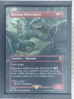 MTG UB Jurassic Hunting Velociraptor Borderless Universes REX 0004 Non-Foil - Image 1