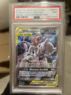 Pokemon2019 GX SM191 Mewtwo&Mew TagTeam BlackStar Promo Card PSA 9 MINT New Cert - Image 1