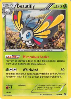 Beautifly 5/108 Holo Rare Roaring Skies Pokemon Moderately Played - Image 1
