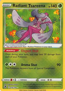 Radiant Tsareena 016/195 Radiant Rare Silver Tempest Pokemon Near Mint - Image 1